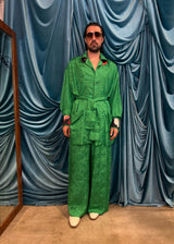 Completo in viscosa coreana jacquard floreale –  Emerald Green