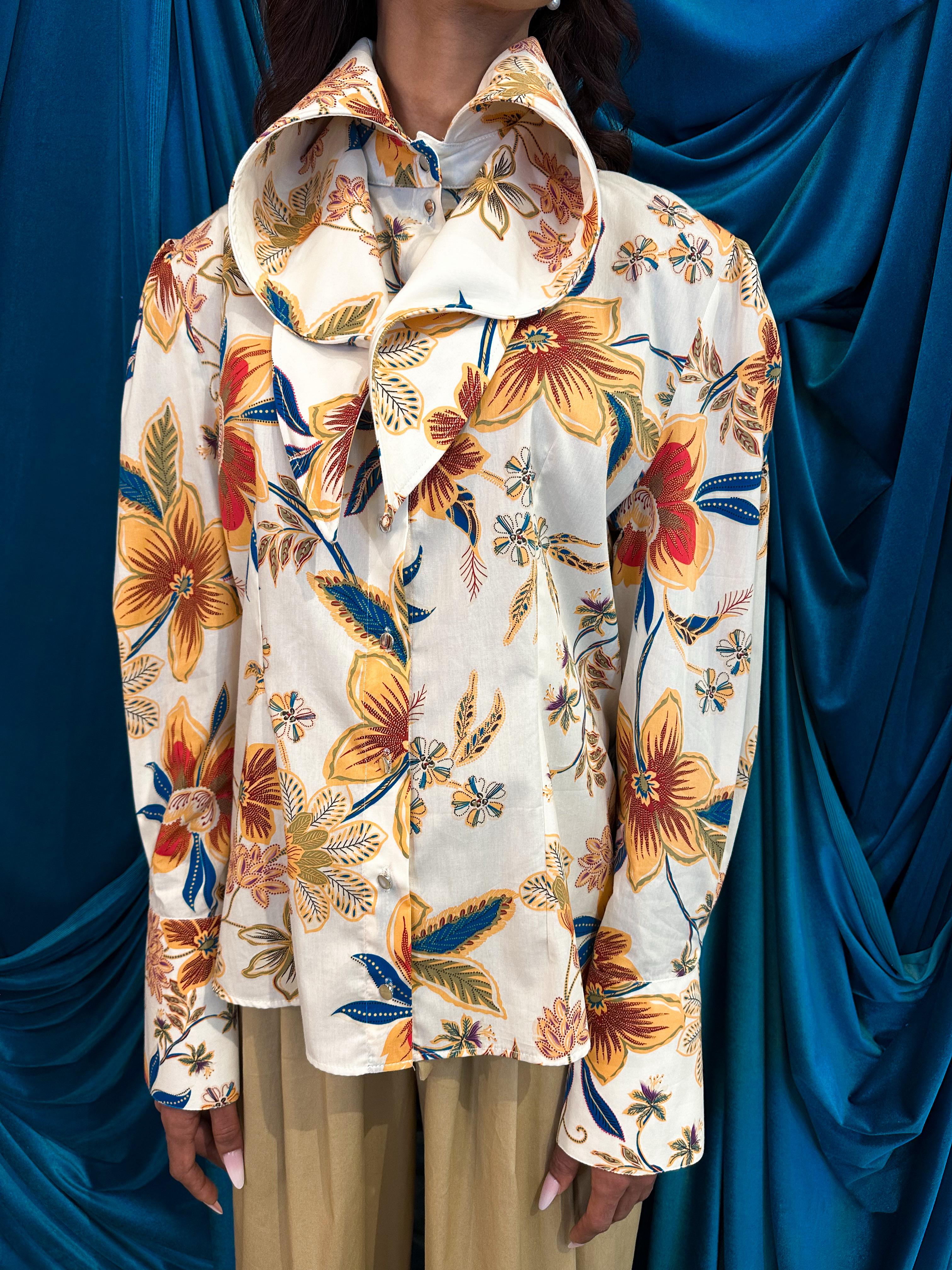 Camicia oversize collar ethnic flowers