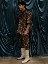 Camicia bowling in jacquard flora BROWN