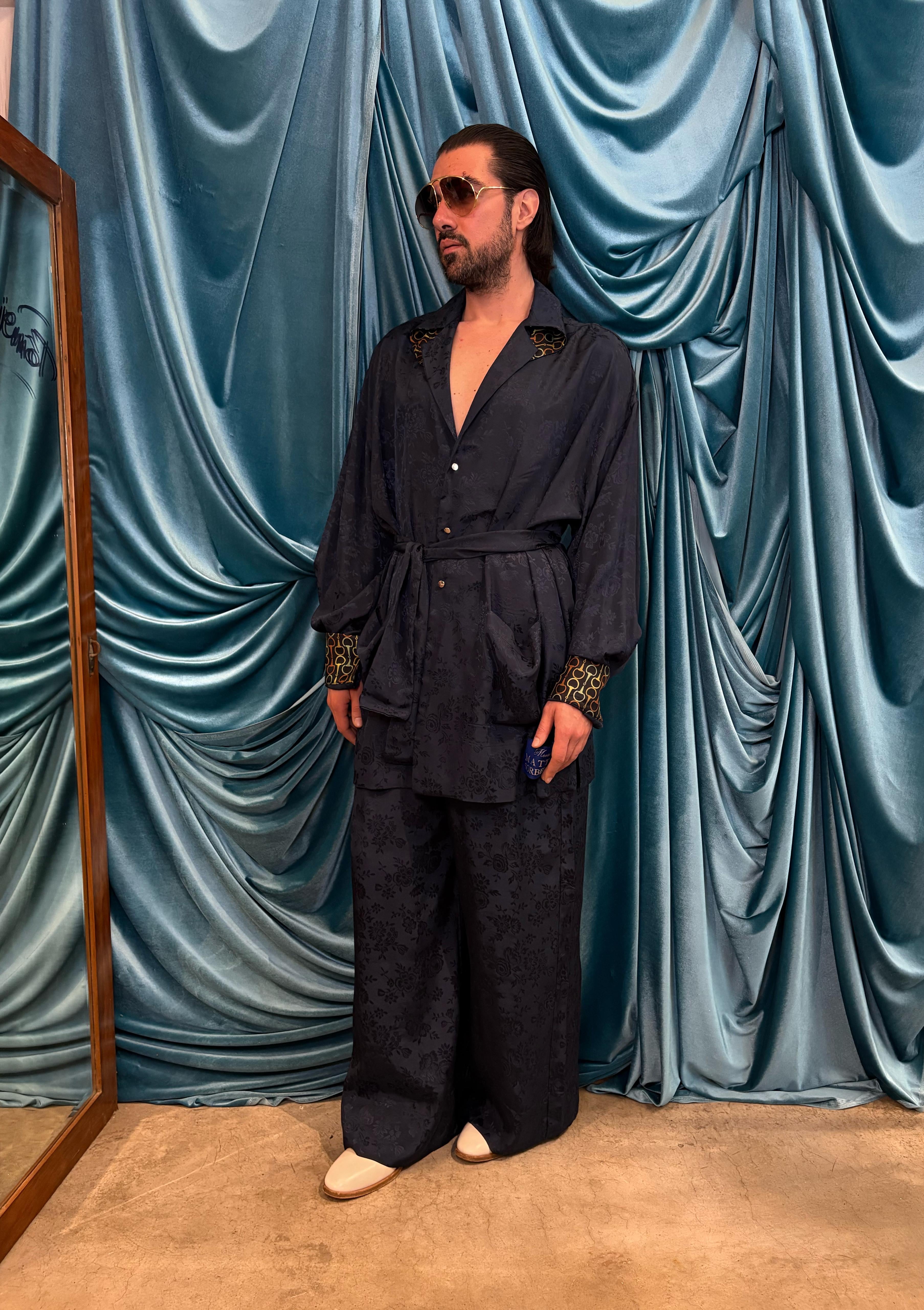 Pijama in viscosa coreana jacquard floreale – BlueNavy