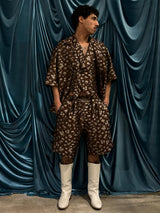 Camicia bowling in jacquard flora BROWN