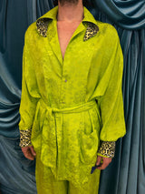 Completo in viscosa coreana jacquard floreale –  Acid lime