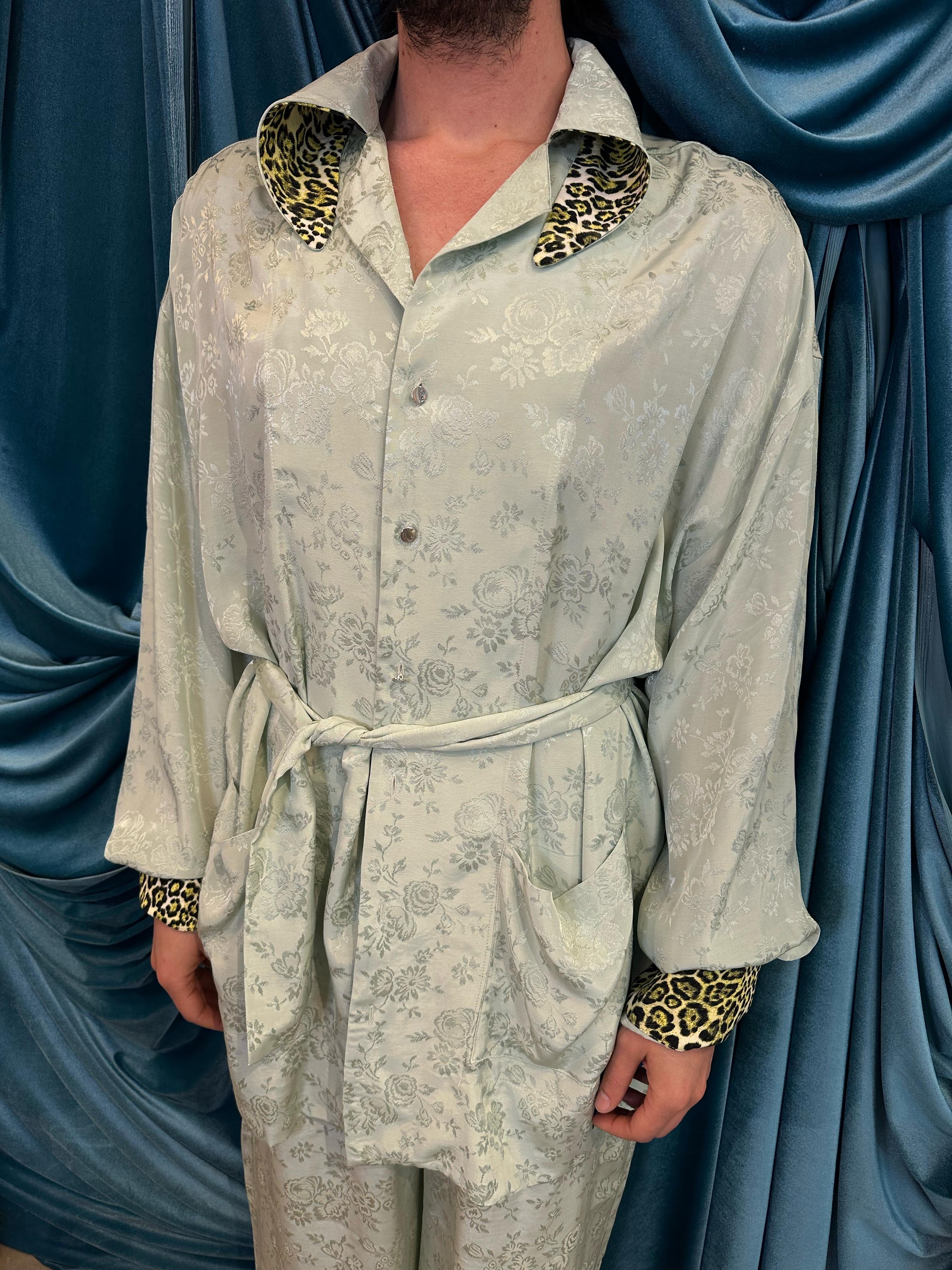 Completo in viscosa coreana jacquard floreale – Ice Blue