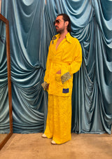 Completo in viscosa coreana jacquard floreale Yellow