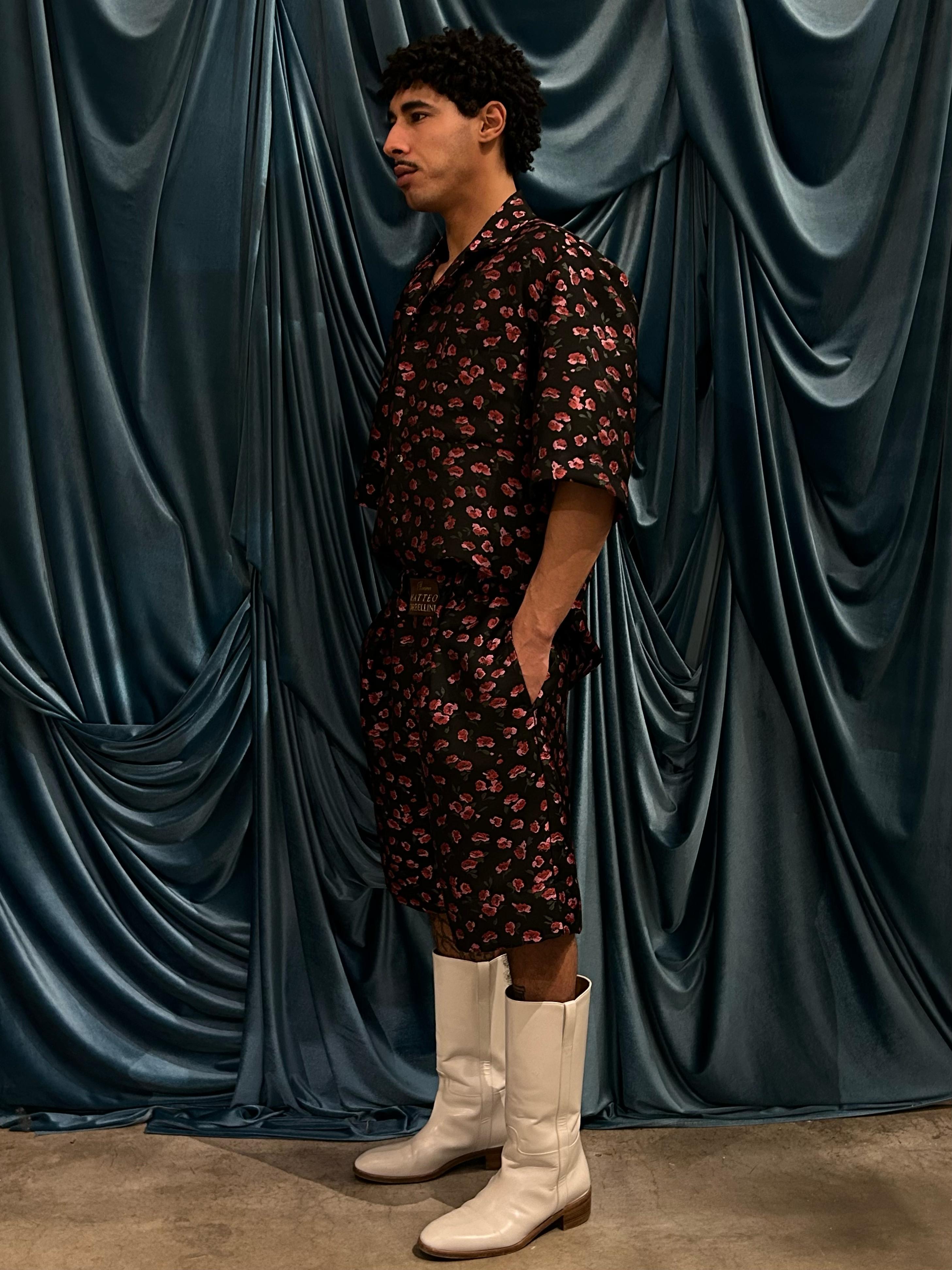 Camicia bowling in jacquard flora black