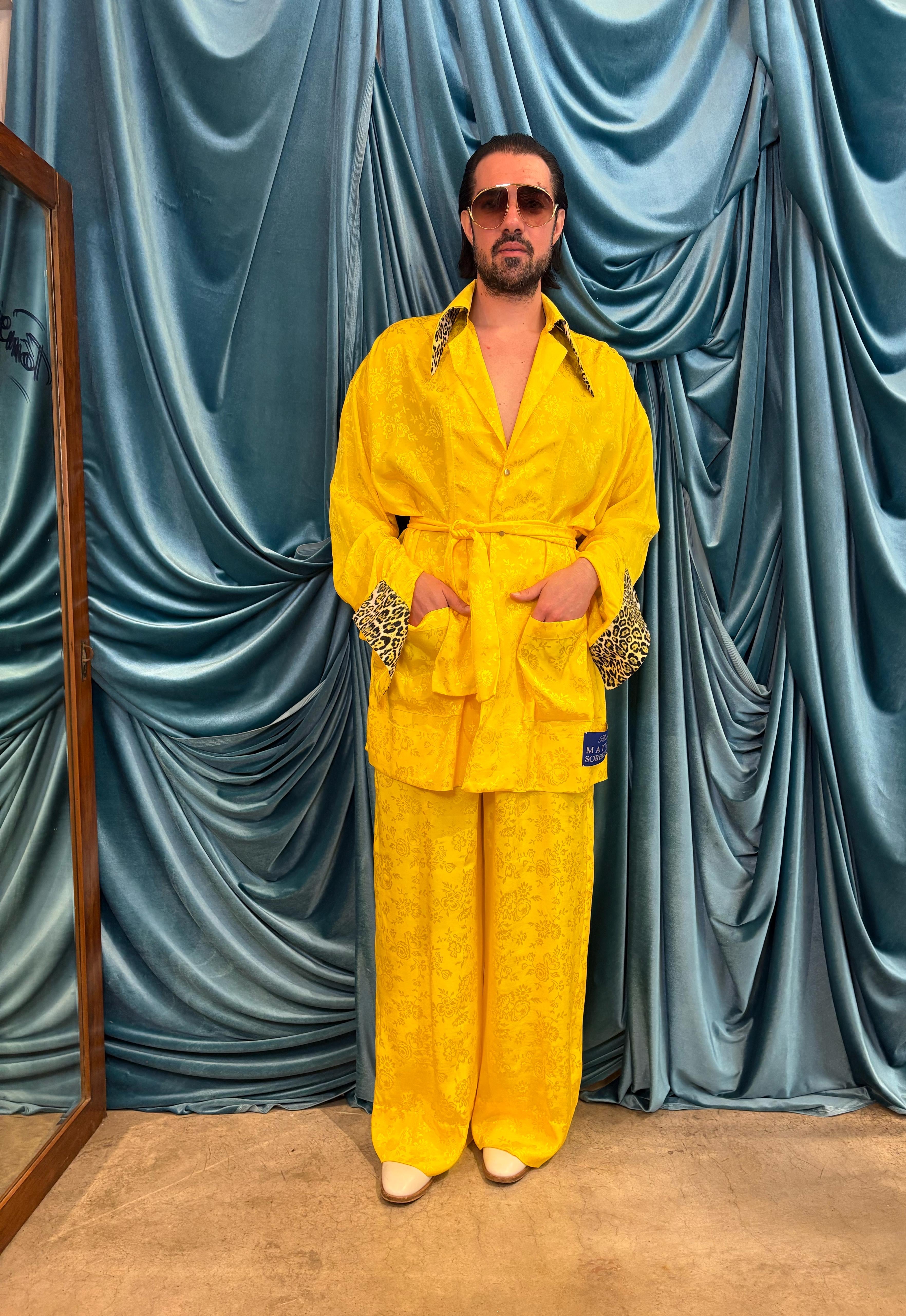 Completo in viscosa coreana jacquard floreale Yellow