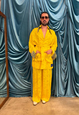 Completo in viscosa coreana jacquard floreale Yellow