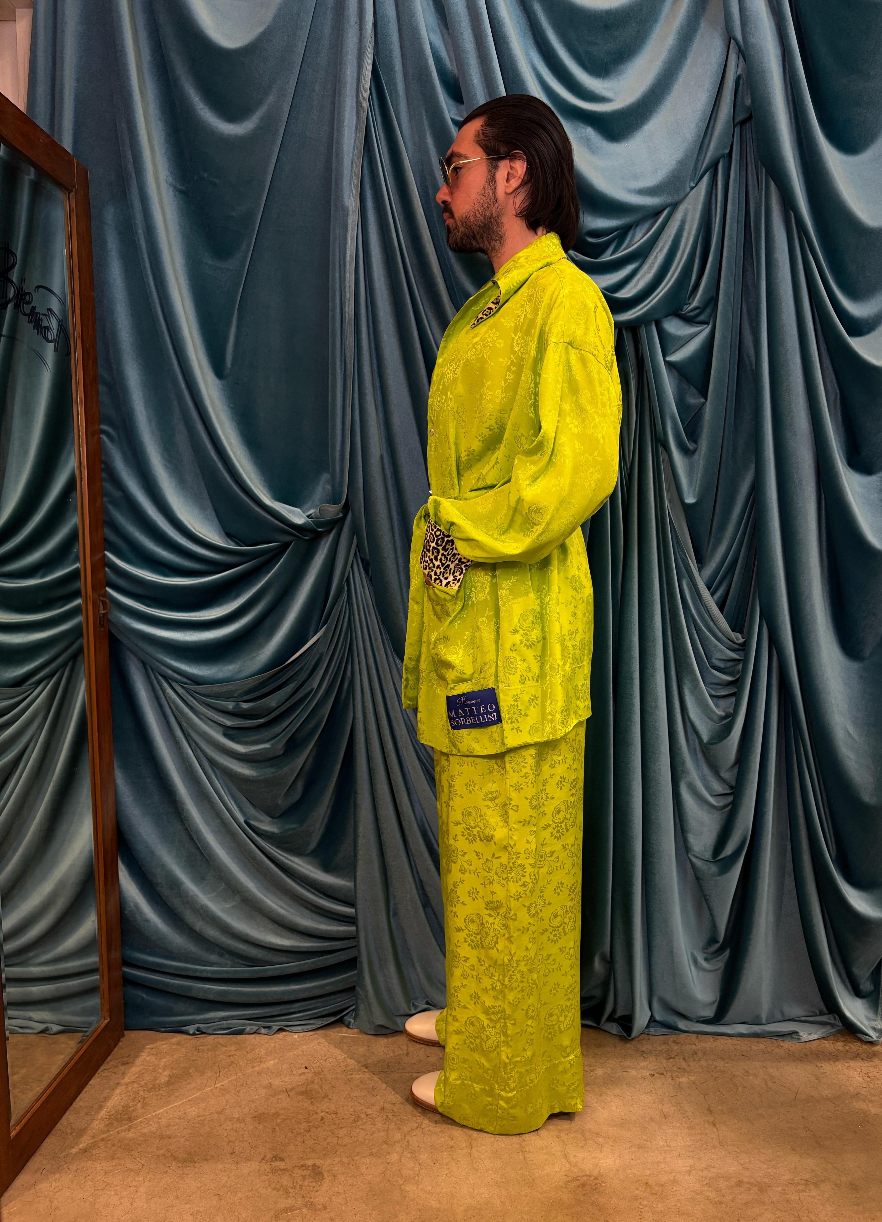 Completo in viscosa coreana jacquard floreale –  Acid lime