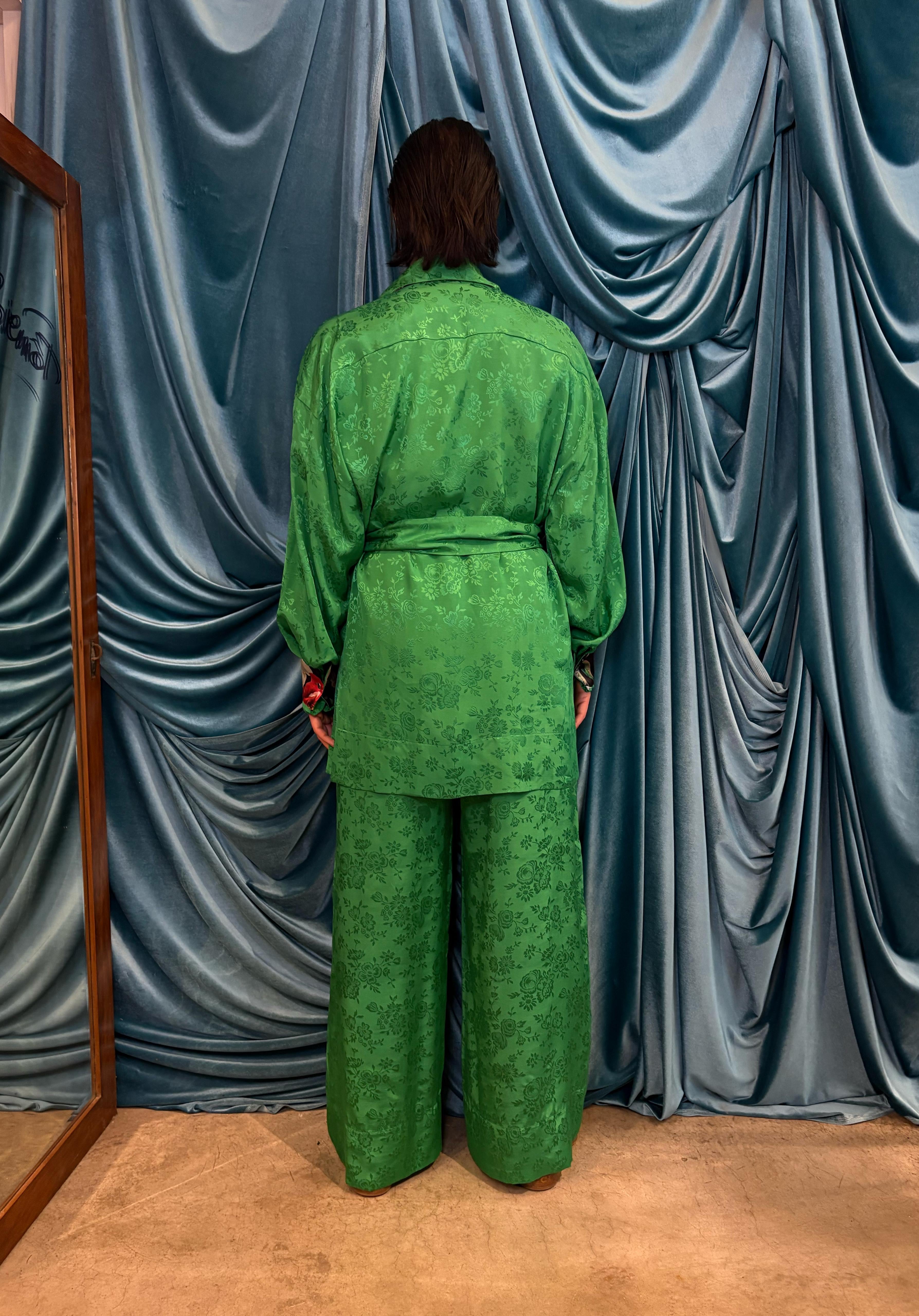Completo in viscosa coreana jacquard floreale –  Emerald Green