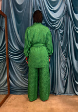 Completo in viscosa coreana jacquard floreale –  Emerald Green