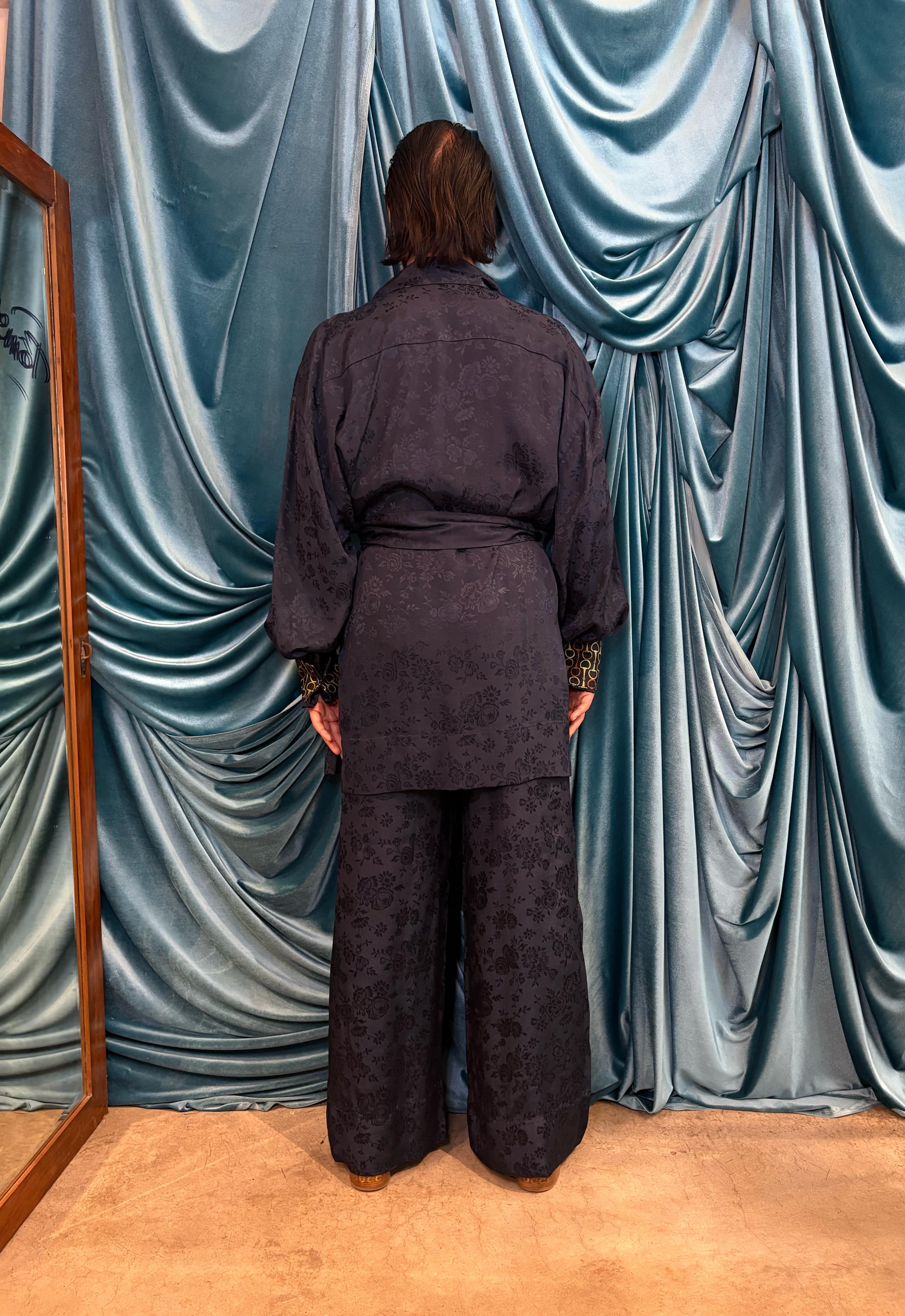 Pijama in viscosa coreana jacquard floreale – BlueNavy