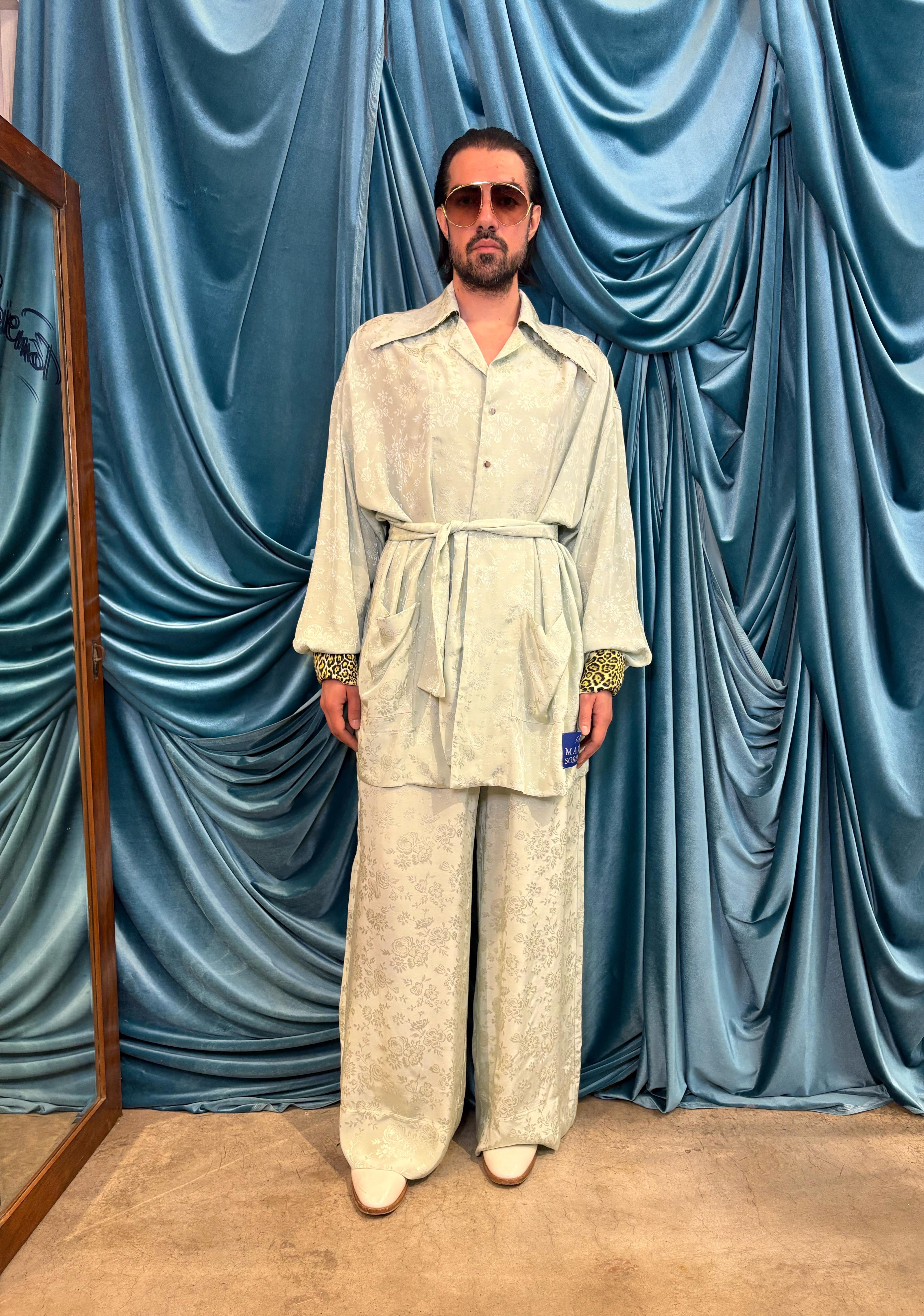Completo in viscosa coreana jacquard floreale – Ice Blue