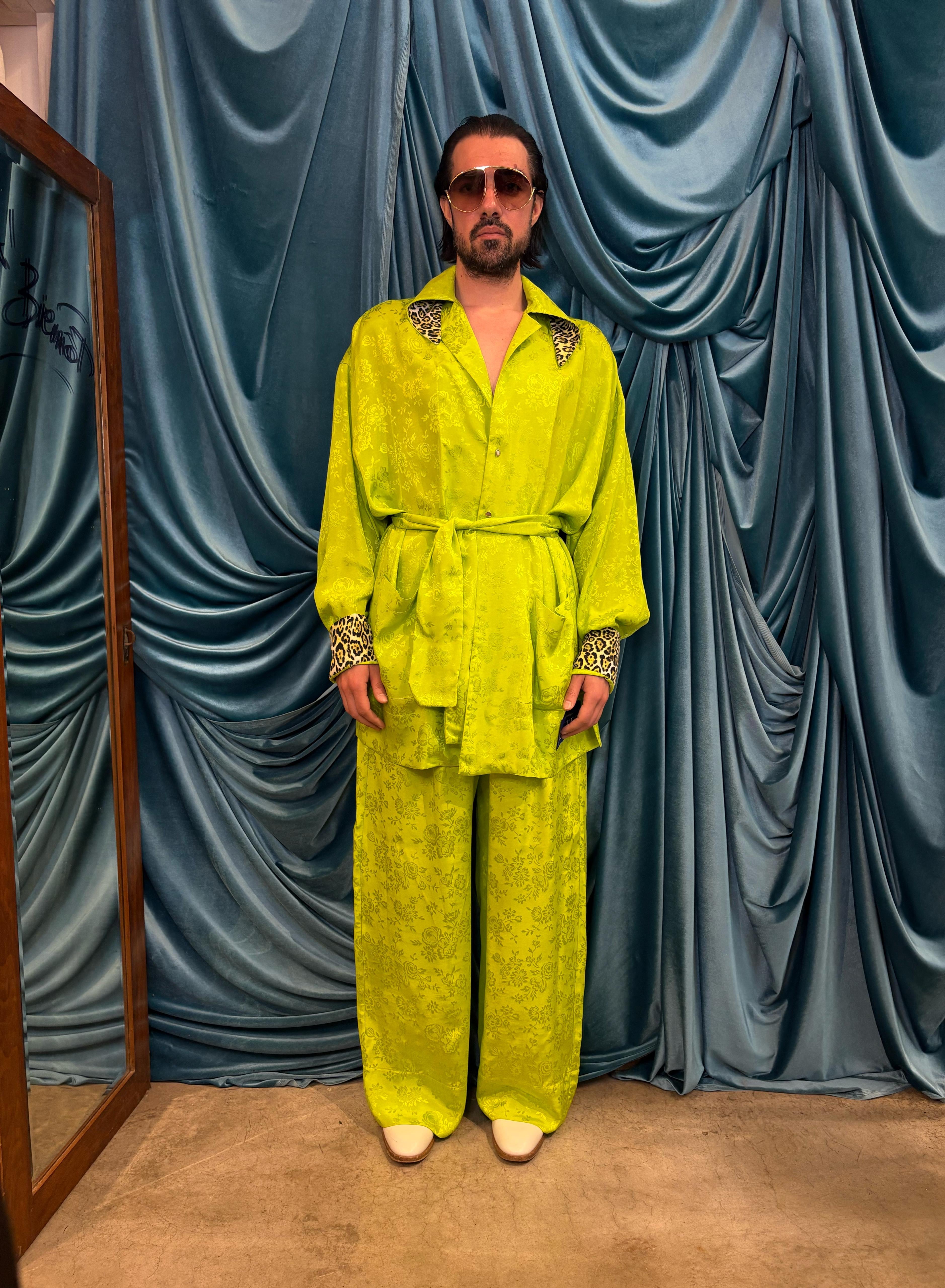 Completo in viscosa coreana jacquard floreale –  Acid lime