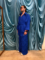 Completo in viscosa coreana jacquard floreale – Blue