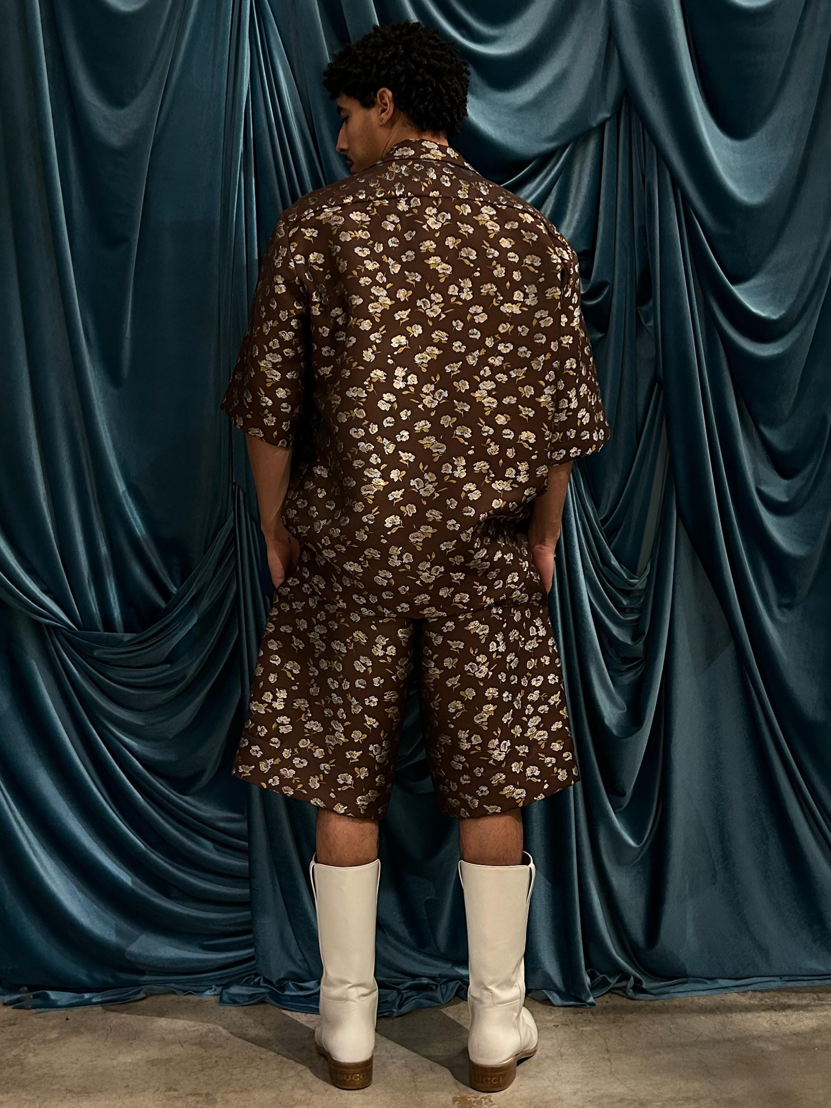 Camicia bowling in jacquard flora BROWN