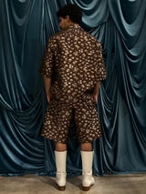 Camicia bowling in jacquard flora BROWN
