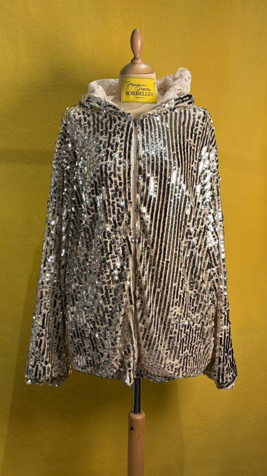 Bomber in paillettes argentate