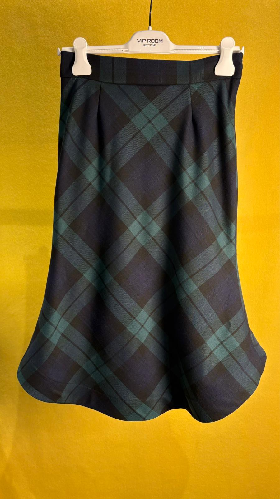 Gonna matita in pura lana tartan verde