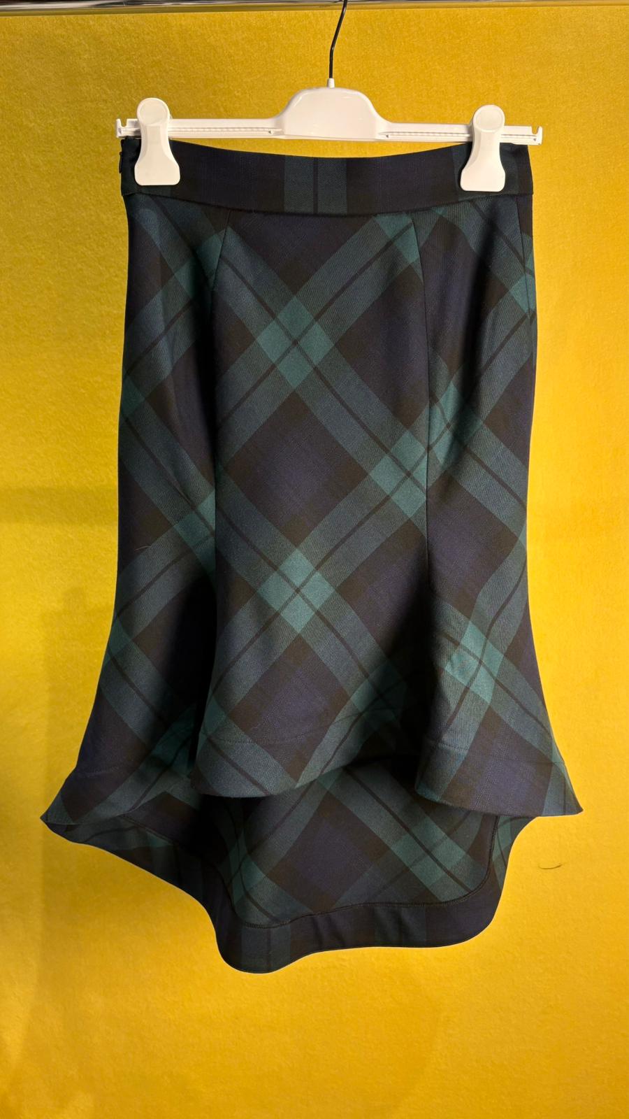 Gonna matita in pura lana tartan verde