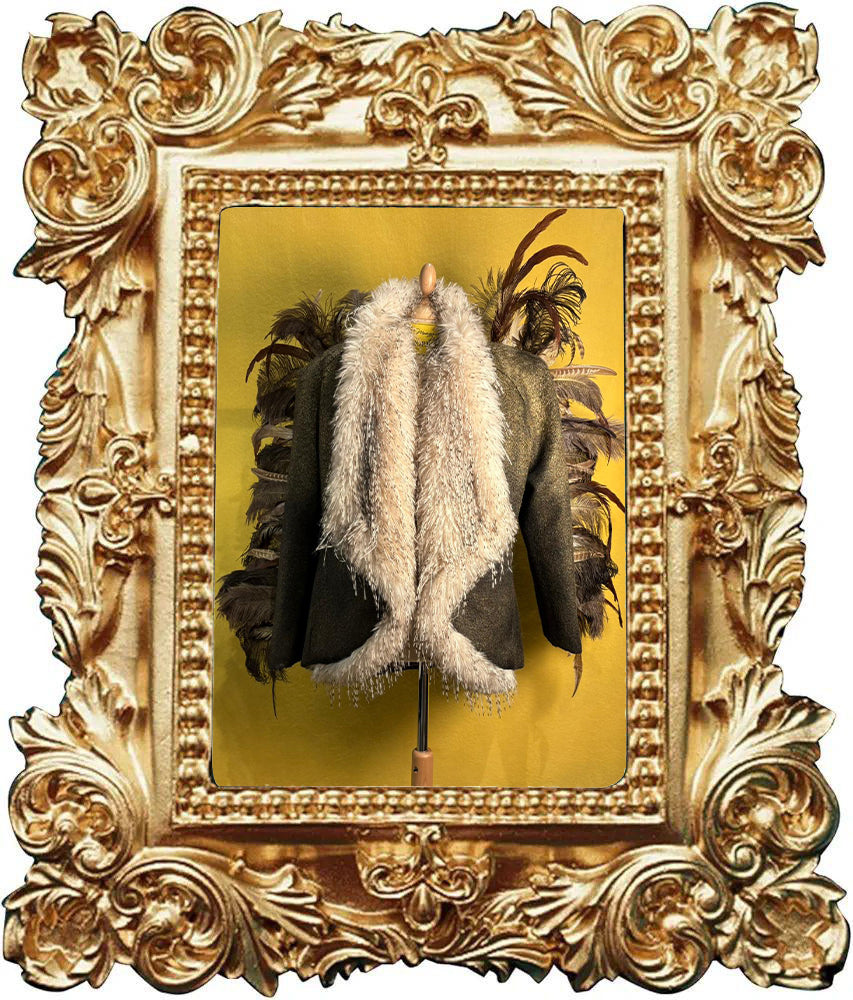 Blazer con piume e ecopelliccia linciata