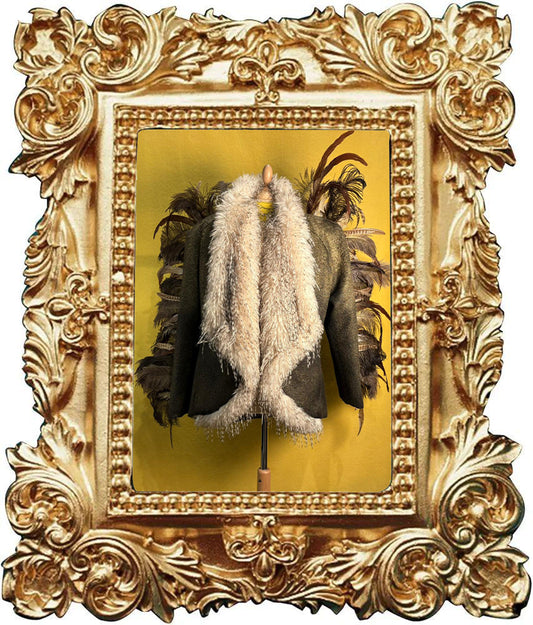 Blazer con piume e ecopelliccia linciata