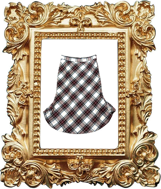Gonna matita in pura lana tartan bianco e bordeaux