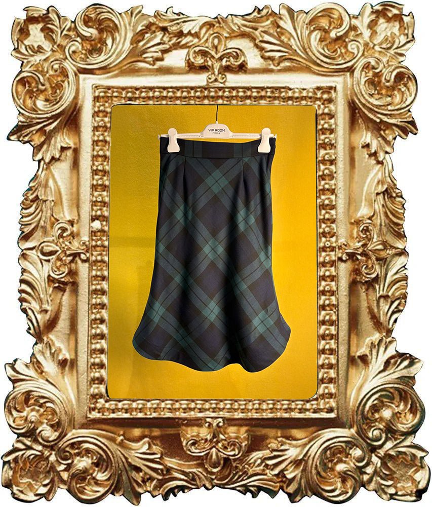 Gonna matita in pura lana tartan verde