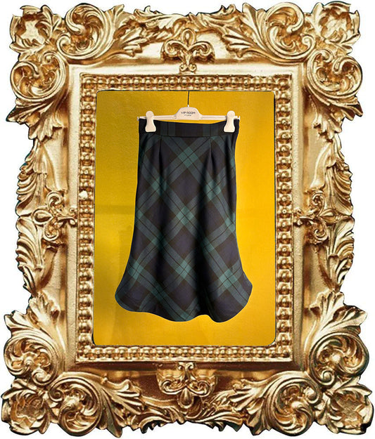 Gonna matita in pura lana tartan verde